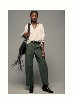 Pilcro The Millie Low-Slung Barrel Pants in Dark Green